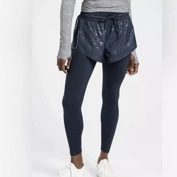 Athleta Rainier 2 In 1 Tight In Plush SuperSonic Navy Leggings Size Small - Picture 1 of 8